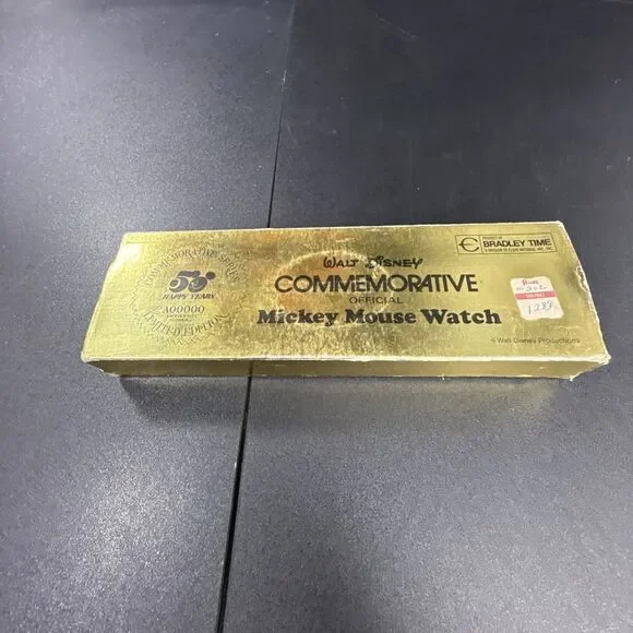 NICE! Bradley 50th Anniversary Mickey Mouse Round Gold Black Leather Watch J1975 - Picture 7 of 7